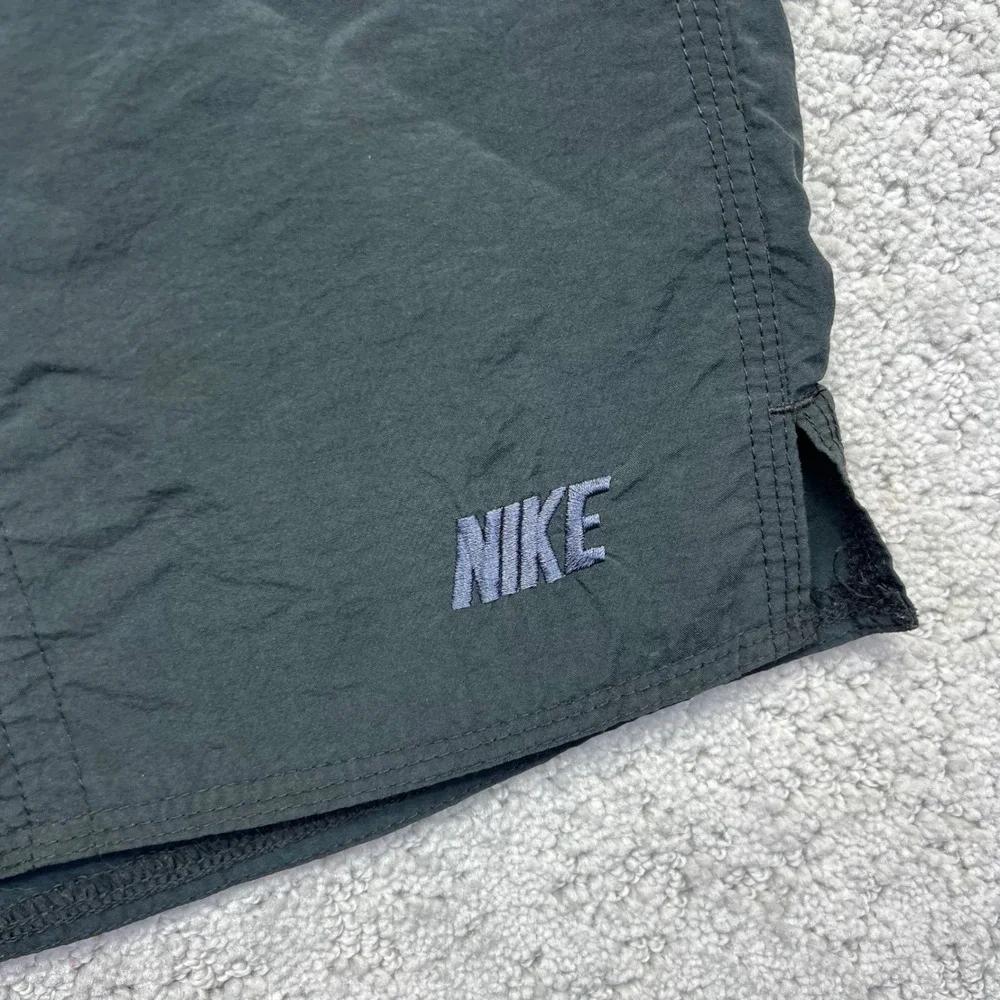 VINTAGE 80s Nike Shorts Mens Large Black Nylon Brief‎ Lined Board Swim Swoosh
